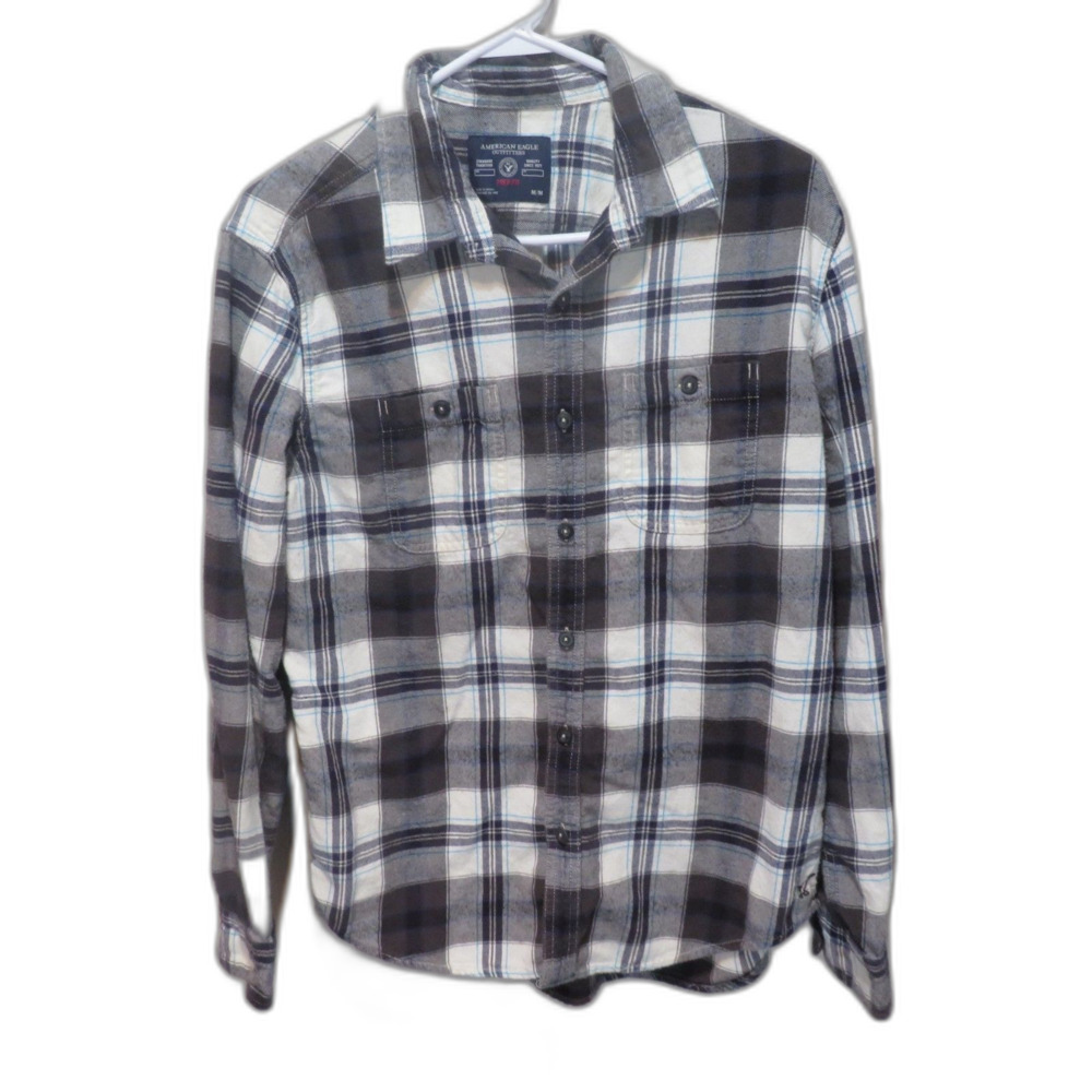 American Eagle Plaid Button Up Flannel Shirt Size M Prep - Picture 2 of 5